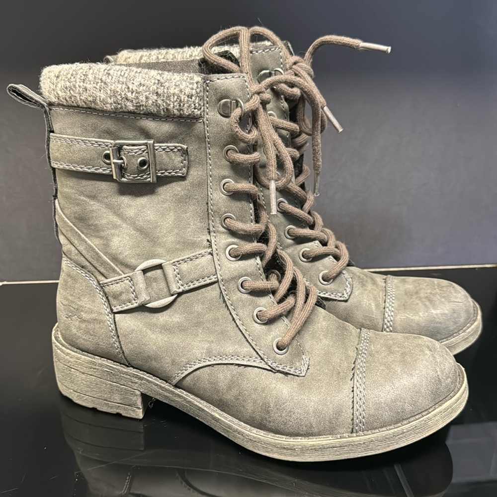 ROCKETDOG Gray Leather Moto Boots sz 8.5